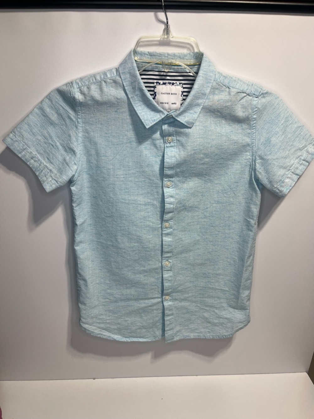 Cactus Boys Light Blue Short Sleeve Button Shirt Boys Size 11-12 EUC